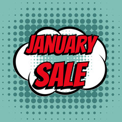 January sale comic book bubble text retro style