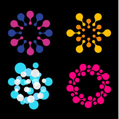 Naklejka na ściany i meble Vector isolated sun logo design template. Abstract dots symbol. Icon round shape. Colorful logos set.