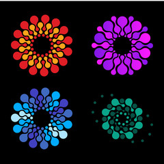 Vector isolated sun logo design template. Abstract dots symbol. Icon round shape. Colorful logos set.