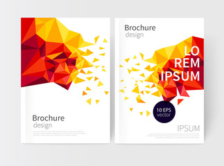 Minimalistic White cover Brochure design. Flyer, booklet, annual report cover template. modern Geometric rainbow, multicolor, bright Abstract background. Blue,yellow and red scatter triangles. 