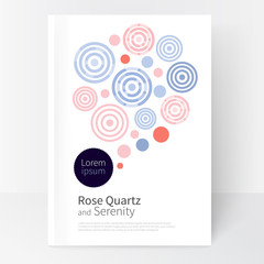 Rose quartz & serenity.colored pink and violet concentric circles & lines. Cover design template business brochures, booklets, leaflets, flyers, books, magazine. poster template or advertisement.
