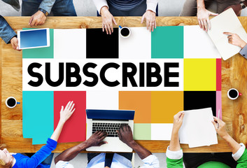 Subscribe Follow Subscription Membership Social Media Concept - obrazy, fototapety, plakaty