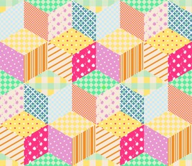 Bright seamless patchwork pattern. Childish vector illustration - obrazy, fototapety, plakaty