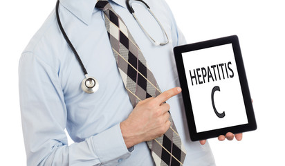 Doctor holding tablet - Hepatitis C