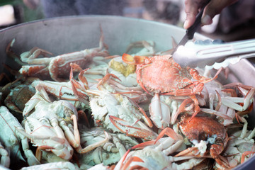 Sea food. steaming crabs.