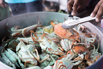 Sea food. steaming crabs.