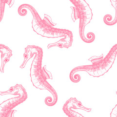 Seamless vector pattern with seahorse.
