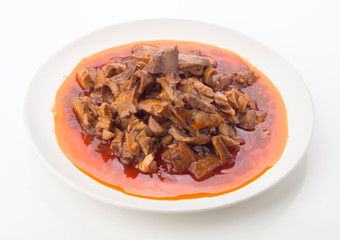 dish with stewed squid in spicy sauce