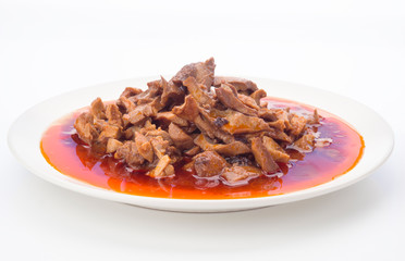 dish with stewed squid in spicy sauce