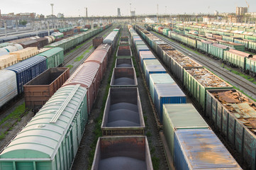 Fototapeta na wymiar trains with industrial goods stand on the rails
