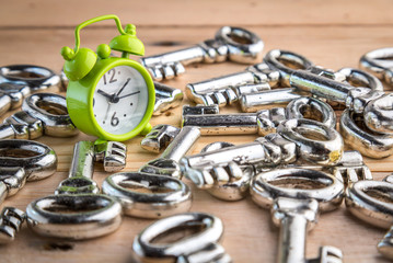 Fototapeta premium alarm clock and pile of keys