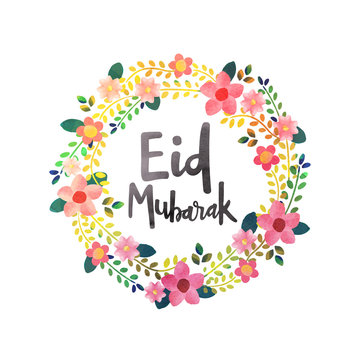 Flowers decorated Greeting Card for Eid Mubarak.