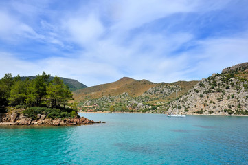 Naklejka premium Beautiful seascape with rocky islands. Aegean sea. Turkey