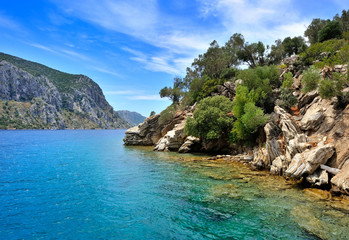 Plakat Beautiful seascape with rocky islands. Aegean sea. Turkey