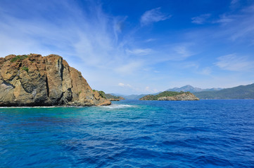 Fototapeta na wymiar Beautiful seascape with rocky islands. Aegean sea. Turkey