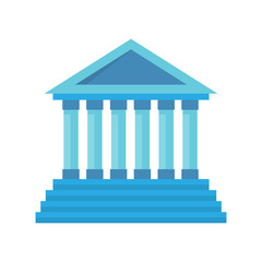 Bank building facade. Bank isolated vector icon. Blue bank building with column. Classic court illustration