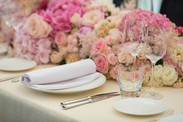 Table setting at a luxury wedding or another catered event
