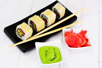 Sushi Alaska on Bark Background