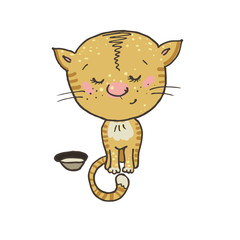 shy and cute kitten sitting next to a bowl