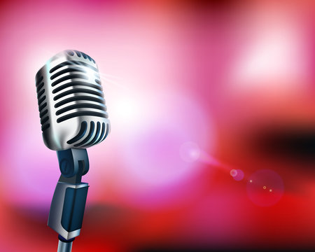 Stage with microphone before the concert. Vector illustration.