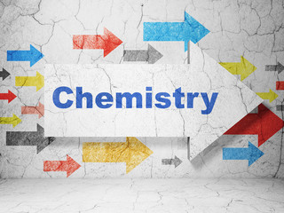 Learning concept: arrow with Chemistry on grunge wall background