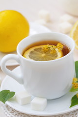 Herbal tea with linden flowers and lemon