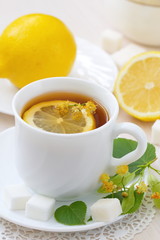 Herbal tea with linden flowers and lemon