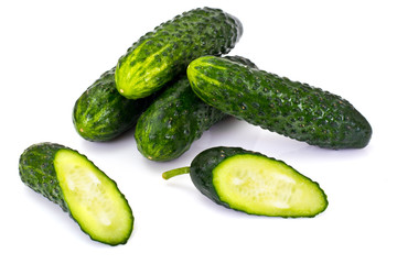 Fresh Green Cucumbers Isolated on White Background