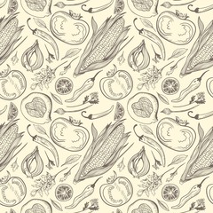 Vector Vintage Healthy Food Sketch Pattern