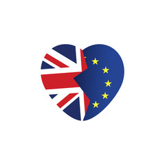 Brexit icon. British flag. EU flag. Broken heart, symbol of imminent exit of Great Britain out of the European Union. Vector