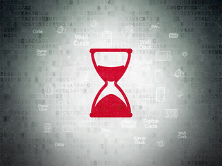 Timeline concept: Hourglass on Digital Data Paper background