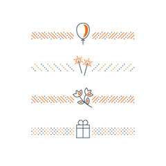 Elegant celebration party borders, decoration elements. Thin lines, linear design