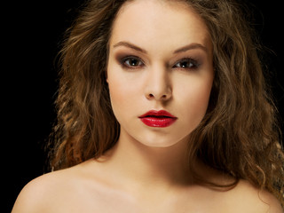 Fototapeta premium Beautiful topless woman with long curly hair