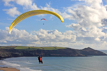 Paragliders at Whitsand Bay