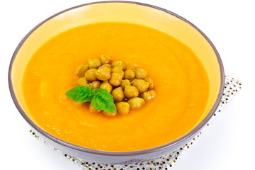 Spicy Pumpkin, Carrot Soup with Chickpeas and Curry