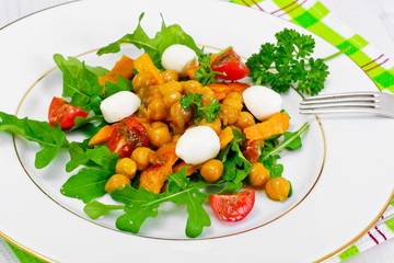 Salad with Chickpeas in a Curry Sauce, Arugula, Grilled Pumpkin 