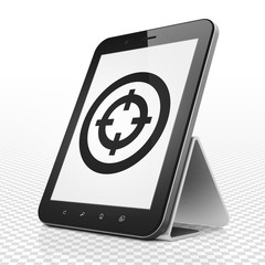 Finance concept: Tablet Computer with Target on display