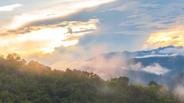 Mountains with Fast Moving Mist and Clouds