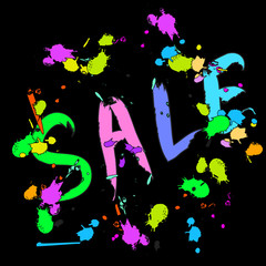 SALE banner poster colorful with ink drops isolated
