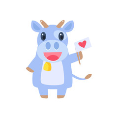 Cow Holding Flag With Heart