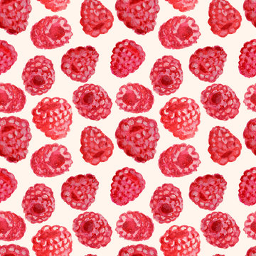 Appetizing watercolor raspberry, hand drawn illustration, seamless pattern.