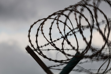 Barbed wire fence protecting restricted area