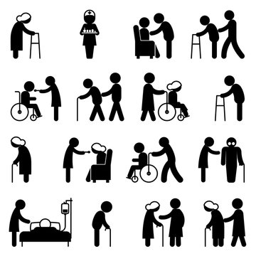 Disability people nursing and disabled health care icons