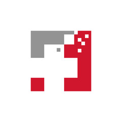 Square Red Cross Pixel Technology Symbol