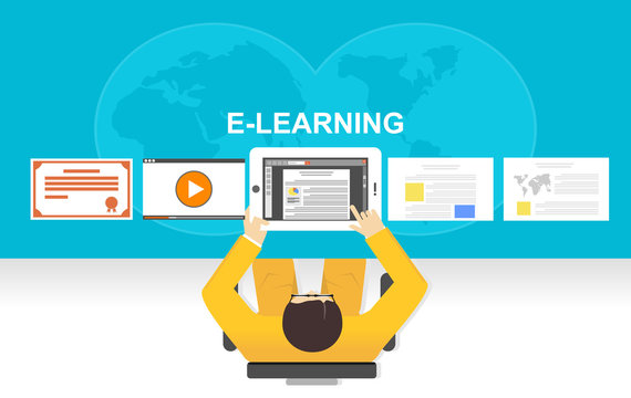 Flat design illustration concepts for e-learning, online studying, or online education.
