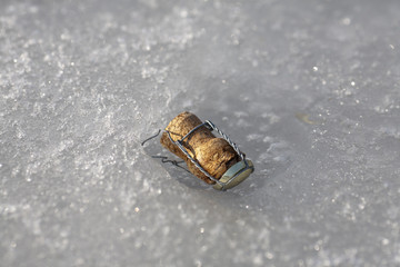 cork from the champagne in the ice