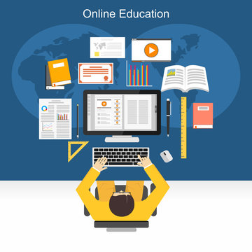 Online education or e-learning concept illustration.
