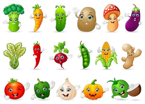 Funny various cartoon vegetables