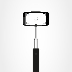 Selfie stick with the phone. Phone holder