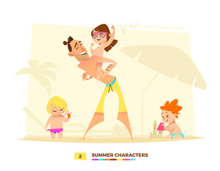 Funny summer characters in cartoon style